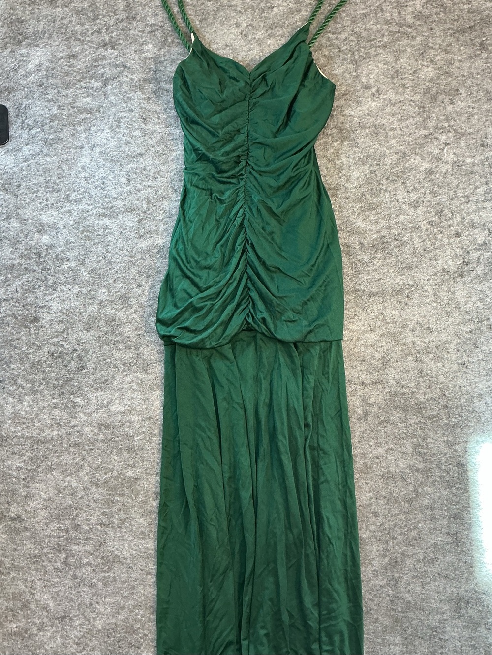 Meghan Vintage Mermaid Drop Waist Elegant Green Ruched Maxi Dress Size S